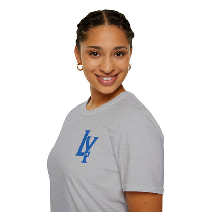 Minimalist Unisex Softstyle T-Shirt with Bold Blue Lettering, Casual Wear, Gift for Her, Everyday Apparel, Stylish Statement Tee