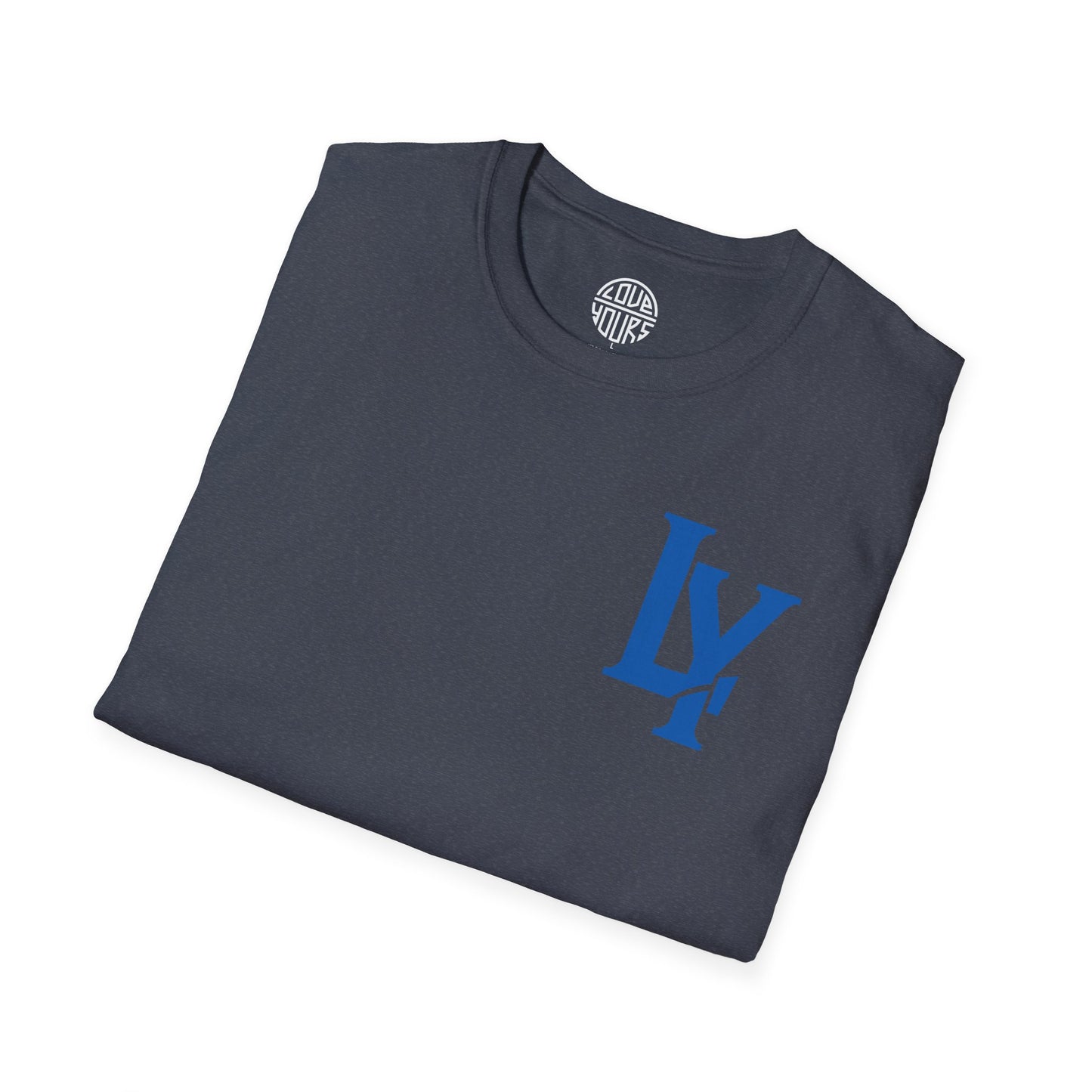 Minimalist Unisex Softstyle T-Shirt with Bold Blue Lettering, Casual Wear, Gift for Her, Everyday Apparel, Stylish Statement Tee