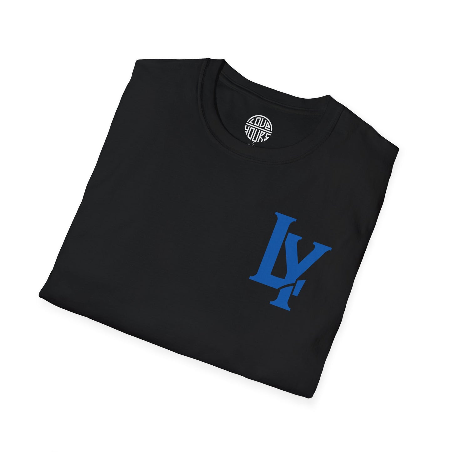 Minimalist Unisex Softstyle T-Shirt with Bold Blue Lettering, Casual Wear, Gift for Her, Everyday Apparel, Stylish Statement Tee