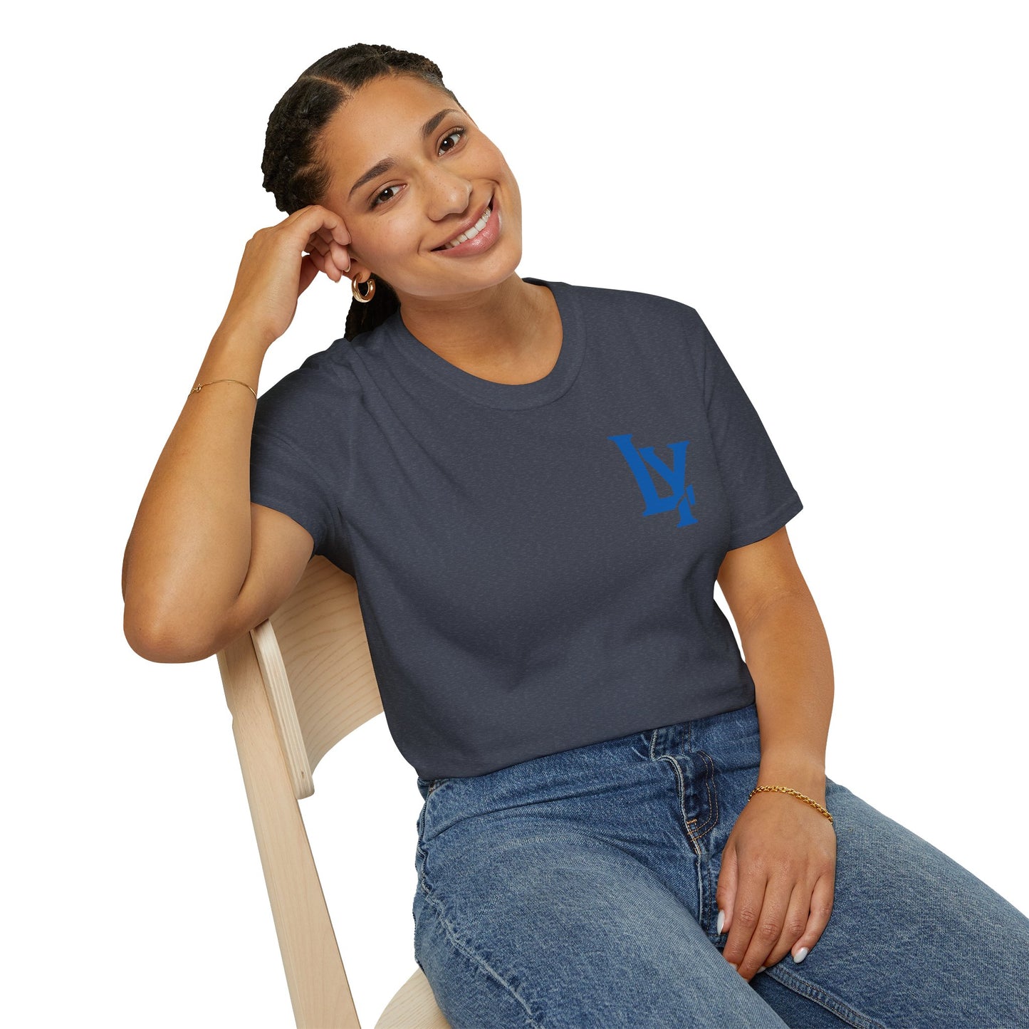 Minimalist Unisex Softstyle T-Shirt with Bold Blue Lettering, Casual Wear, Gift for Her, Everyday Apparel, Stylish Statement Tee