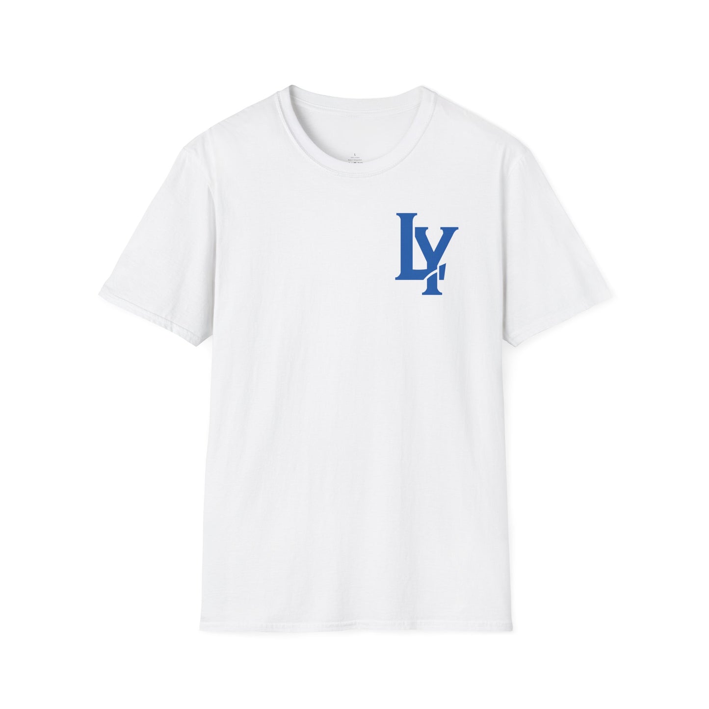 Minimalist Unisex Softstyle T-Shirt with Bold Blue Lettering, Casual Wear, Gift for Her, Everyday Apparel, Stylish Statement Tee