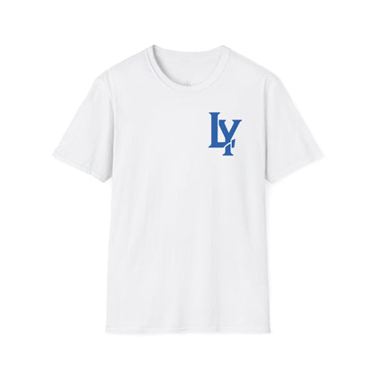 Minimalist Unisex Softstyle T-Shirt with Bold Blue Lettering, Casual Wear, Gift for Her, Everyday Apparel, Stylish Statement Tee