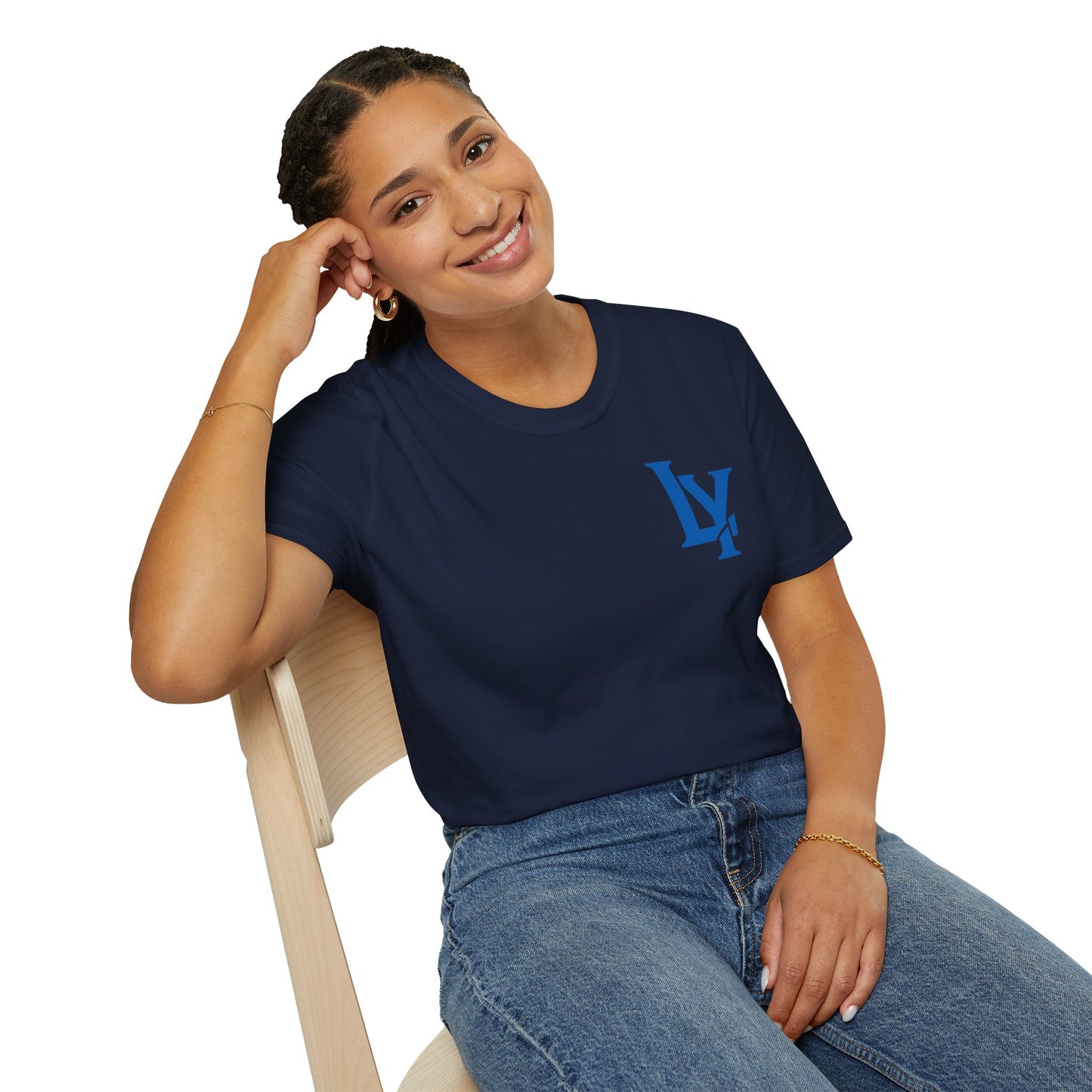 Minimalist Unisex Softstyle T-Shirt with Bold Blue Lettering, Casual Wear, Gift for Her, Everyday Apparel, Stylish Statement Tee