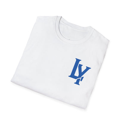 Minimalist Unisex Softstyle T-Shirt with Bold Blue Lettering, Casual Wear, Gift for Her, Everyday Apparel, Stylish Statement Tee