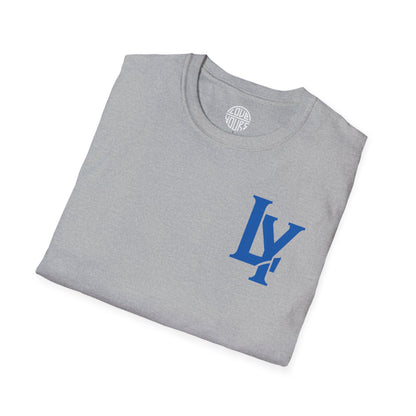 Minimalist Unisex Softstyle T-Shirt with Bold Blue Lettering, Casual Wear, Gift for Her, Everyday Apparel, Stylish Statement Tee