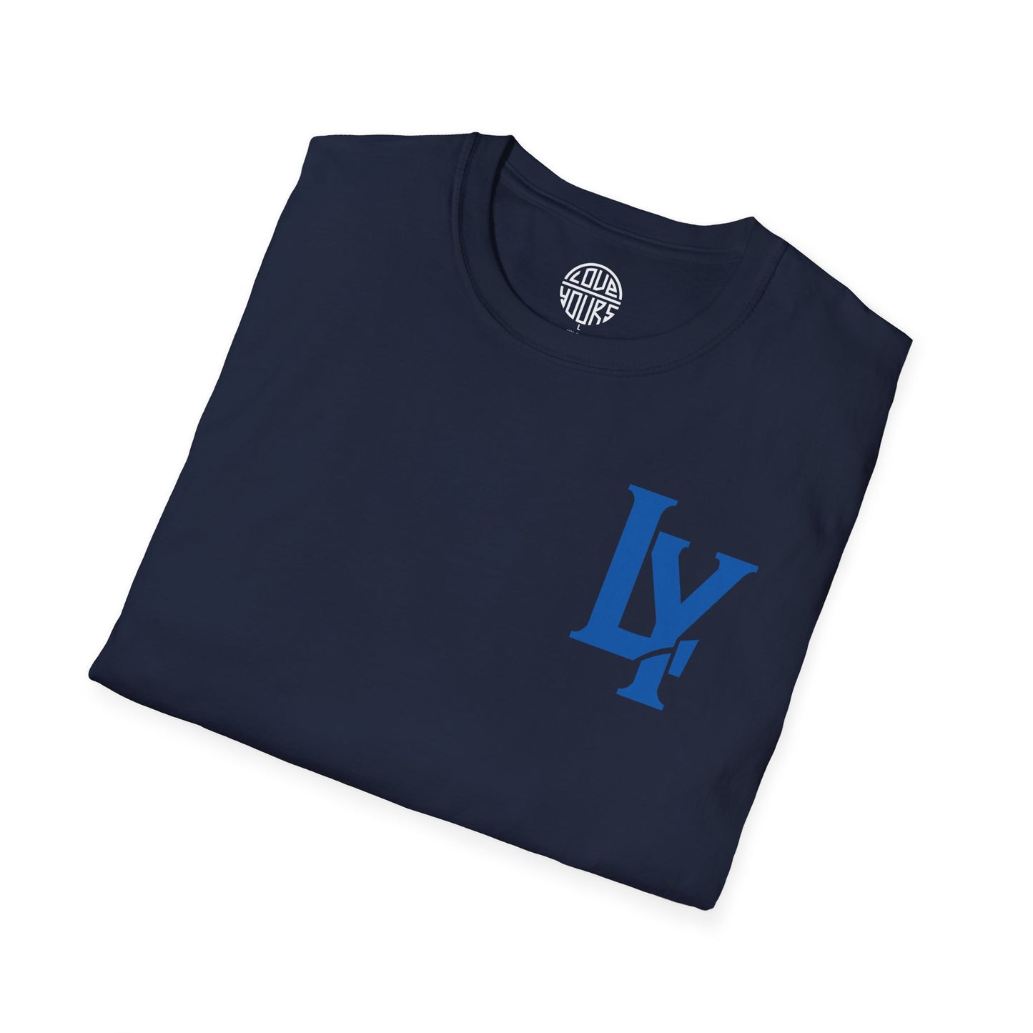 Minimalist Unisex Softstyle T-Shirt with Bold Blue Lettering, Casual Wear, Gift for Her, Everyday Apparel, Stylish Statement Tee