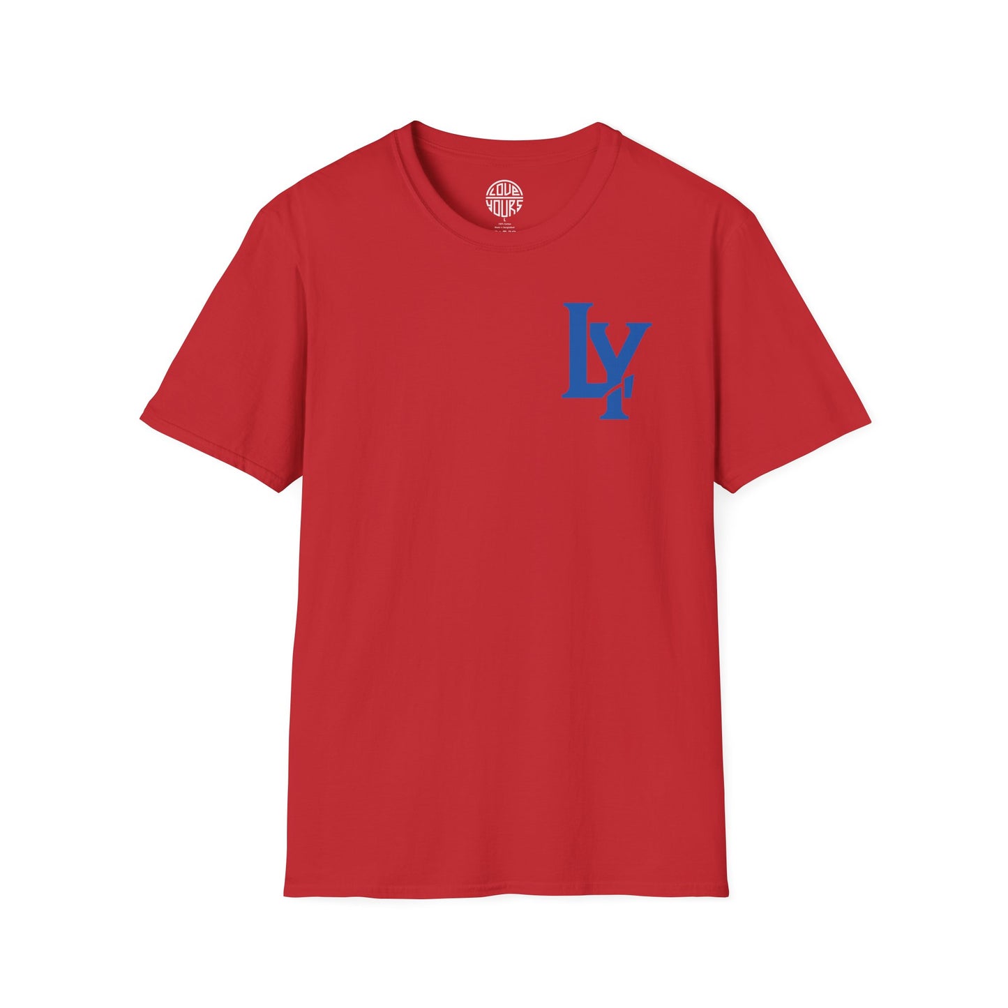 Minimalist Unisex Softstyle T-Shirt with Bold Blue Lettering, Casual Wear, Gift for Her, Everyday Apparel, Stylish Statement Tee