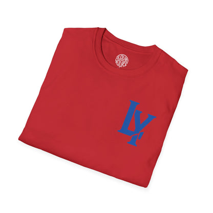 Minimalist Unisex Softstyle T-Shirt with Bold Blue Lettering, Casual Wear, Gift for Her, Everyday Apparel, Stylish Statement Tee