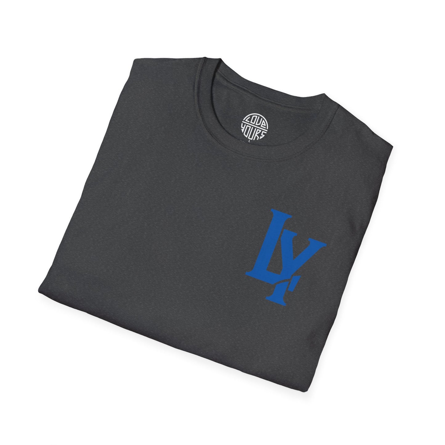Minimalist Unisex Softstyle T-Shirt with Bold Blue Lettering, Casual Wear, Gift for Her, Everyday Apparel, Stylish Statement Tee