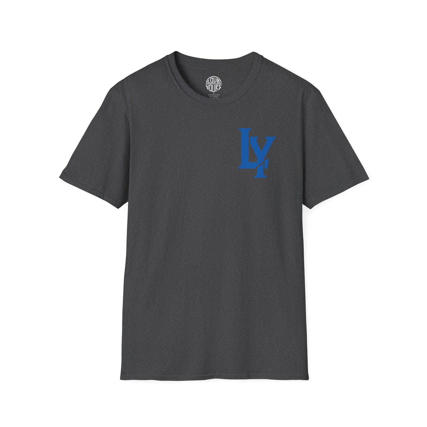 Minimalist Unisex Softstyle T-Shirt with Bold Blue Lettering, Casual Wear, Gift for Her, Everyday Apparel, Stylish Statement Tee