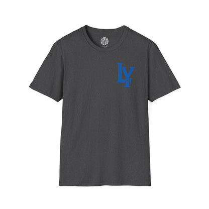 Minimalist Unisex Softstyle T-Shirt with Bold Blue Lettering, Casual Wear, Gift for Her, Everyday Apparel, Stylish Statement Tee