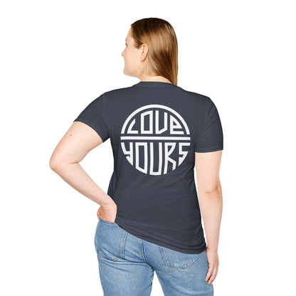 Minimalist Unisex Softstyle T-Shirt with Bold Blue Lettering, Casual Wear, Gift for Her, Everyday Apparel, Stylish Statement Tee