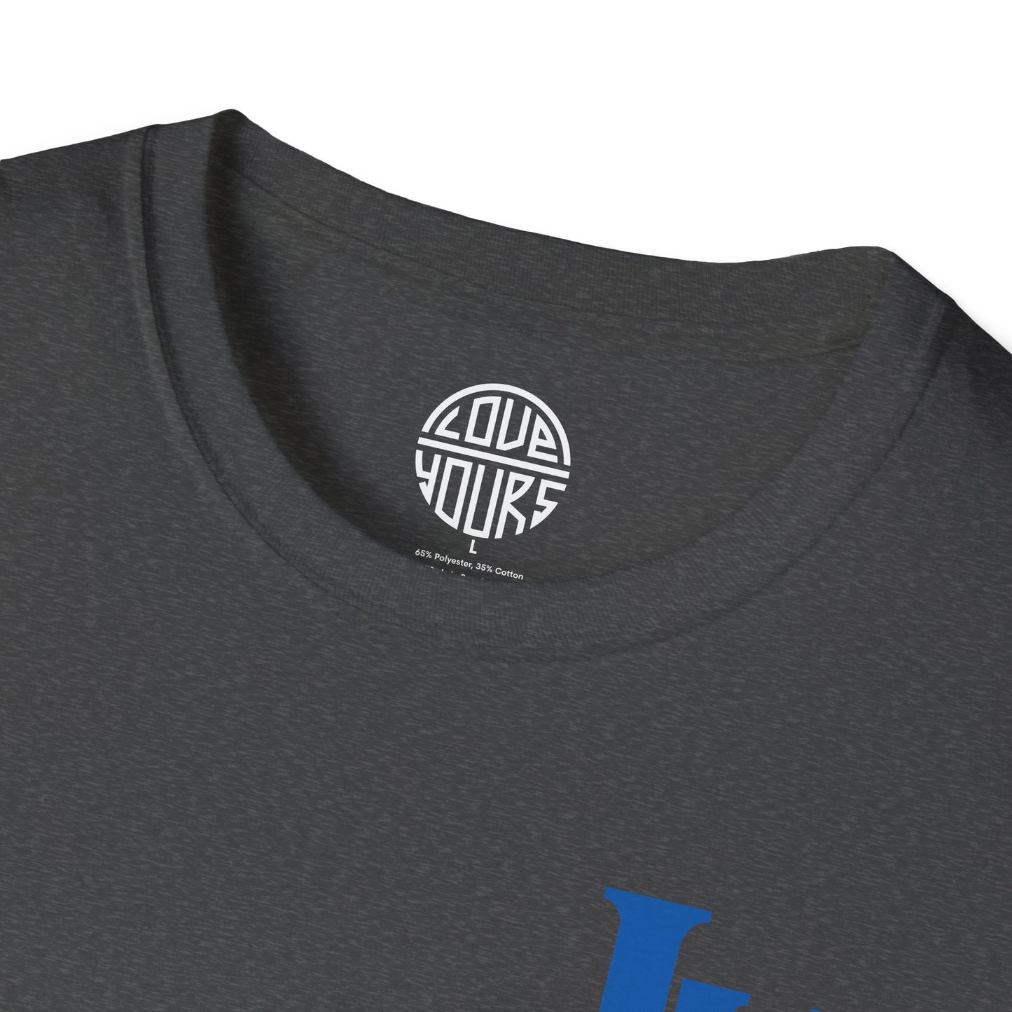 Minimalist Unisex Softstyle T-Shirt with Bold Blue Lettering, Casual Wear, Gift for Her, Everyday Apparel, Stylish Statement Tee
