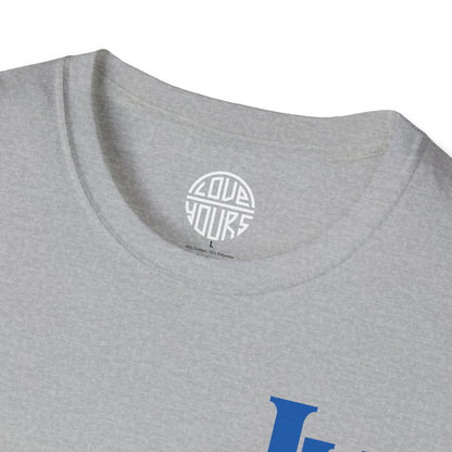 Minimalist Unisex Softstyle T-Shirt with Bold Blue Lettering, Casual Wear, Gift for Her, Everyday Apparel, Stylish Statement Tee