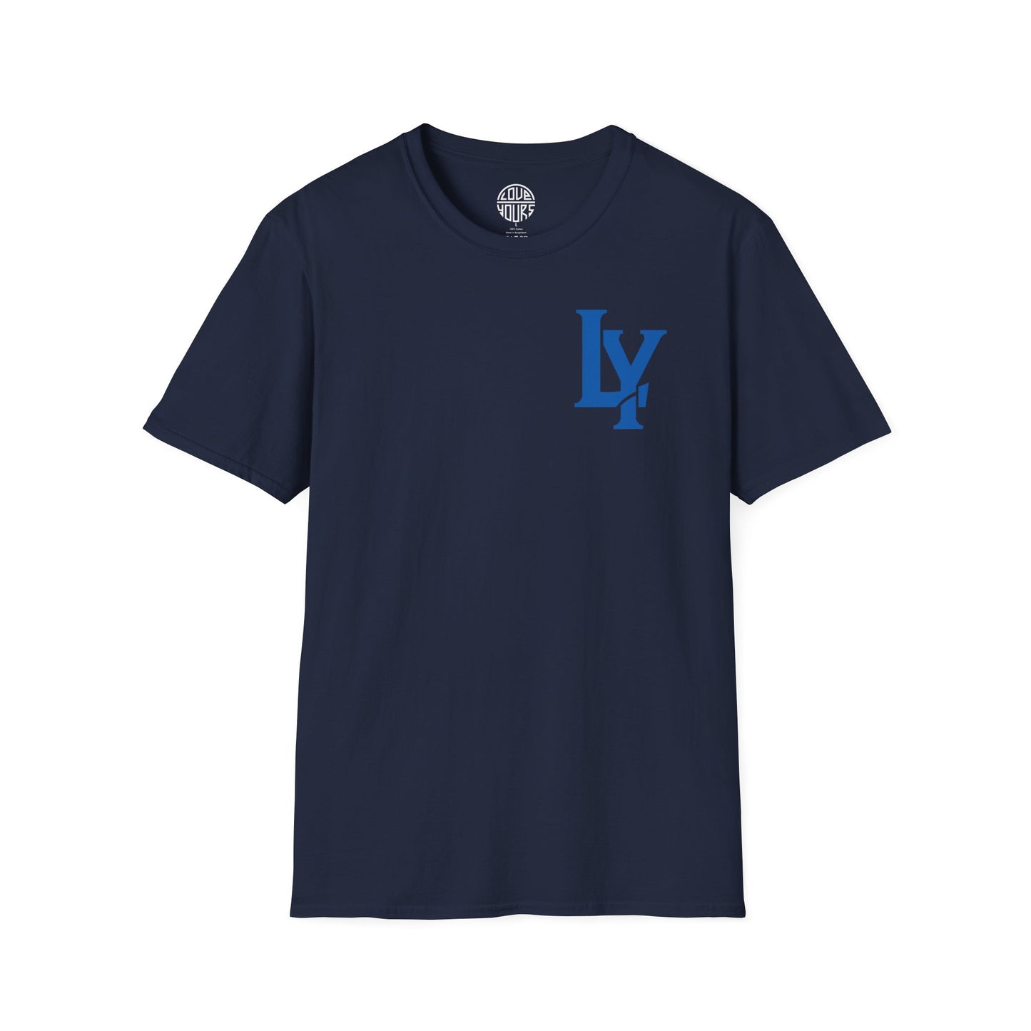 Minimalist Unisex Softstyle T-Shirt with Bold Blue Lettering, Casual Wear, Gift for Her, Everyday Apparel, Stylish Statement Tee